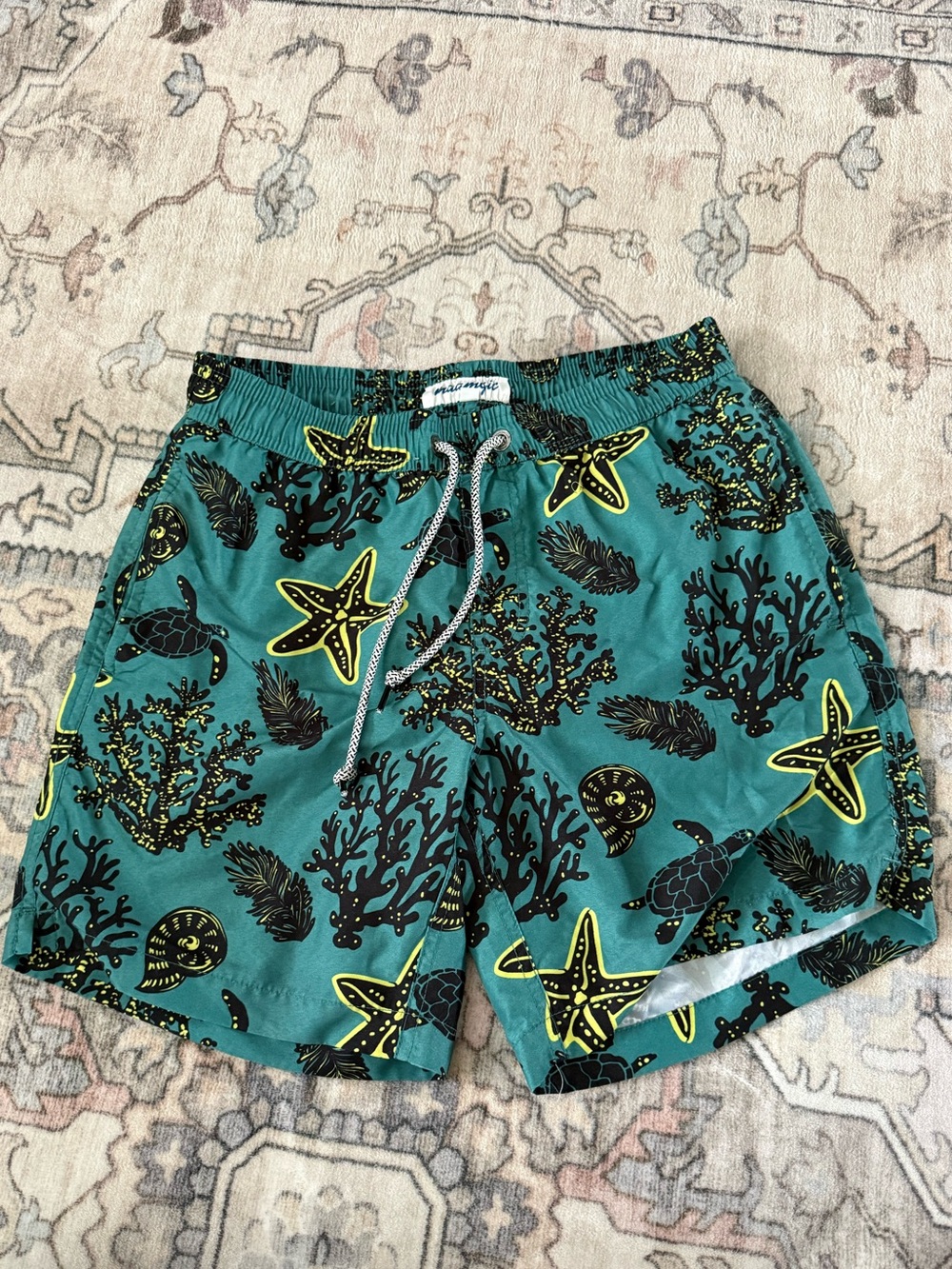 Teal Marine Print Swim Shorts men’s small